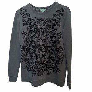 LRL Lauren Jeans Co Crewneck Sweatshirt Sz Med Black Velvet Damask Design